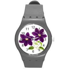 Purple Star Clematis - Vintage Design Round Plastic Sport Watch (m) by WensdaiAmbrose