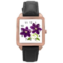 Purple Star Clematis - Vintage Design Rose Gold Leather Watch  by WensdaiAmbrose