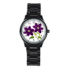 Purple Star Clematis - Vintage Design Stainless Steel Round Watch by WensdaiAmbrose