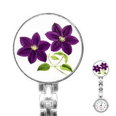 Purple Star Clematis - Vintage Design Stainless Steel Nurses Watch by WensdaiAmbrose