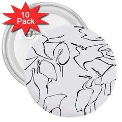 Katsushika Hokusai, Egrets From Quick Lessons In Simplified Drawing 3  Buttons (10 Pack)  by Valentinaart