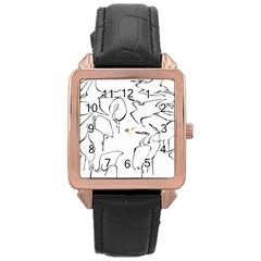 Katsushika Hokusai, Egrets From Quick Lessons In Simplified Drawing Rose Gold Leather Watch  by Valentinaart