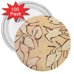 Katsushika Hokusai, Egrets From Quick Lessons In Simplified Drawing 3  Buttons (100 Pack)  by Valentinaart