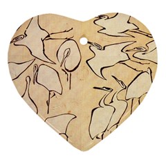 Katsushika Hokusai, Egrets From Quick Lessons In Simplified Drawing Heart Ornament (two Sides)