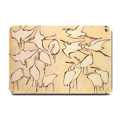 Katsushika Hokusai, Egrets From Quick Lessons In Simplified Drawing Small Doormat  by Valentinaart