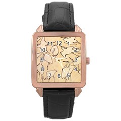 Katsushika Hokusai, Egrets From Quick Lessons In Simplified Drawing Rose Gold Leather Watch  by Valentinaart