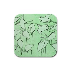 Katsushika Hokusai, Egrets From Quick Lessons In Simplified Drawing Rubber Square Coaster (4 Pack)  by Valentinaart