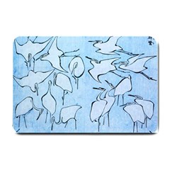 Katsushika Hokusai, Egrets From Quick Lessons In Simplified Drawing Small Doormat  by Valentinaart