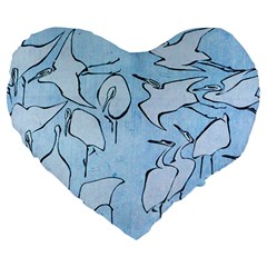 Katsushika Hokusai, Egrets From Quick Lessons In Simplified Drawing Large 19  Premium Flano Heart Shape Cushions by Valentinaart