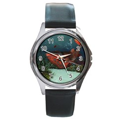 Awesome Mechanical Whale In The Deep Ocean Round Metal Watch by FantasyWorld7