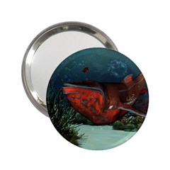 Awesome Mechanical Whale In The Deep Ocean 2 25  Handbag Mirrors by FantasyWorld7