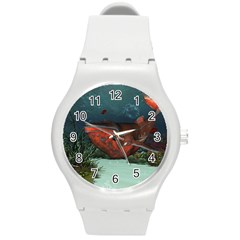 Awesome Mechanical Whale In The Deep Ocean Round Plastic Sport Watch (m) by FantasyWorld7