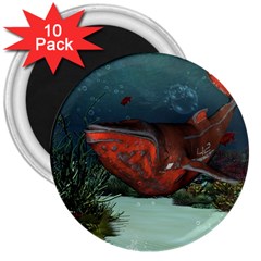 Awesome Mechanical Whale In The Deep Ocean 3  Magnets (10 Pack)  by FantasyWorld7