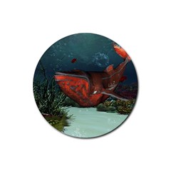 Awesome Mechanical Whale In The Deep Ocean Rubber Round Coaster (4 Pack)  by FantasyWorld7