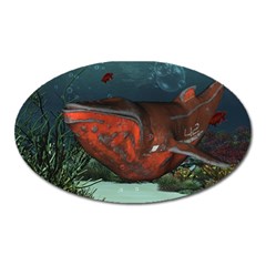 Awesome Mechanical Whale In The Deep Ocean Oval Magnet by FantasyWorld7