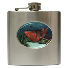 Awesome Mechanical Whale In The Deep Ocean Hip Flask (6 Oz) by FantasyWorld7