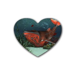 Awesome Mechanical Whale In The Deep Ocean Rubber Coaster (heart)  by FantasyWorld7