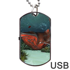 Awesome Mechanical Whale In The Deep Ocean Dog Tag Usb Flash (two Sides) by FantasyWorld7