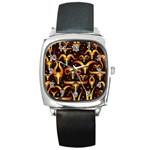 Stylised Horns Black Pattern Square Metal Watch Front