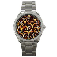 Stylised Horns Black Pattern Sport Metal Watch