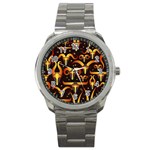 Stylised Horns Black Pattern Sport Metal Watch Front