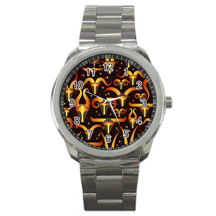 Stylised Horns Black Pattern Sport Metal Watch