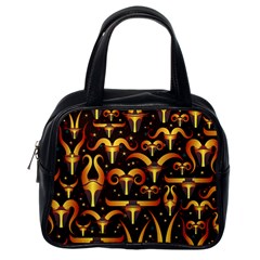 Stylised Horns Black Pattern Classic Handbag (one Side)