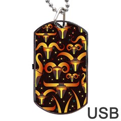 Stylised Horns Black Pattern Dog Tag Usb Flash (one Side)