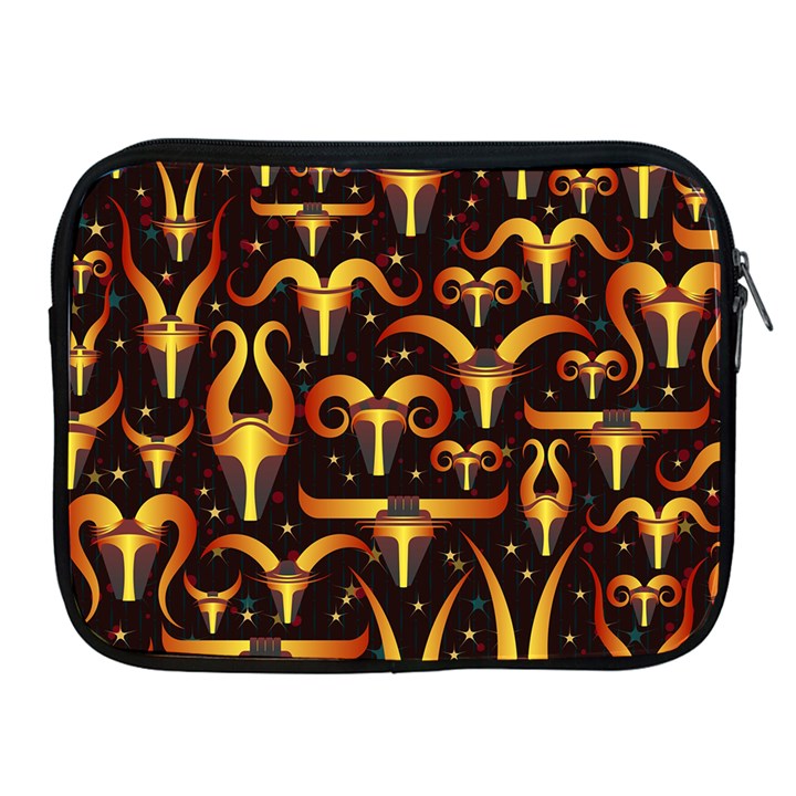 Stylised Horns Black Pattern Apple iPad 2/3/4 Zipper Cases