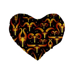 Stylised Horns Black Pattern Standard 16  Premium Flano Heart Shape Cushions by HermanTelo