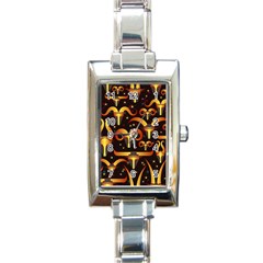 Stylised Horns Black Pattern Rectangle Italian Charm Watch by HermanTelo