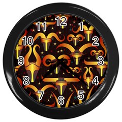 Stylised Horns Black Pattern Wall Clock (black) by HermanTelo