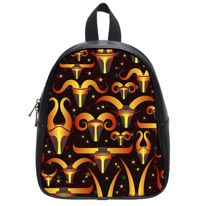 Stylised Horns Black Pattern School Bag (Small)