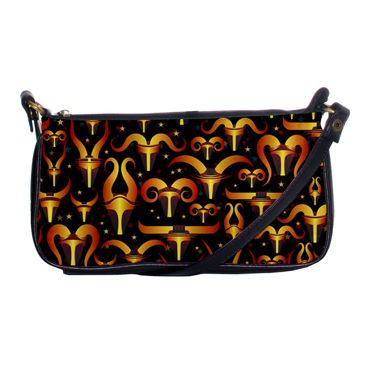 Stylised Horns Black Pattern Shoulder Clutch Bag