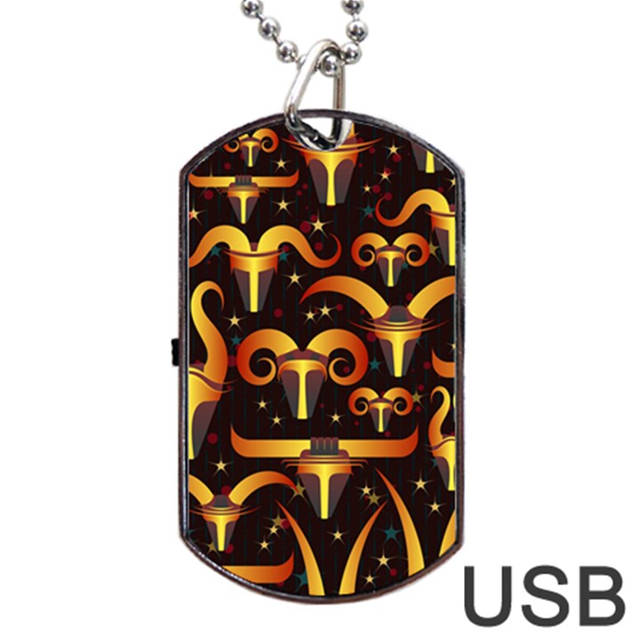 Stylised Horns Black Pattern Dog Tag USB Flash (One Side)