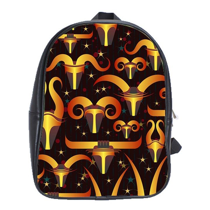 Stylised Horns Black Pattern School Bag (XL)