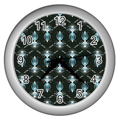 Seamless Pattern Background Black Wall Clock (silver) by HermanTelo