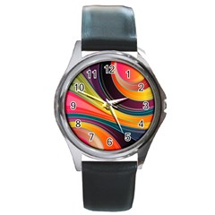 Abstract Colorful Background Wavy Round Metal Watch by HermanTelo