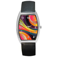 Abstract Colorful Background Wavy Barrel Style Metal Watch