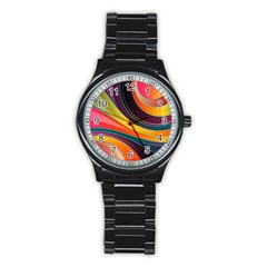 Abstract Colorful Background Wavy Stainless Steel Round Watch