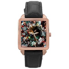 Abstract Texture Desktop Rose Gold Leather Watch 