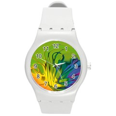 Abstract Pattern Lines Wave Round Plastic Sport Watch (m)