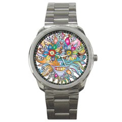 Anthropomorphic Flower Floral Plant Sport Metal Watch by HermanTelo