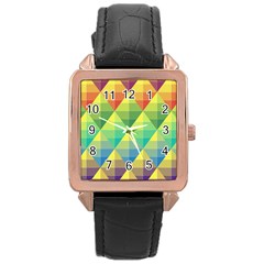 Background Colorful Geometric Triangle Rose Gold Leather Watch  by HermanTelo