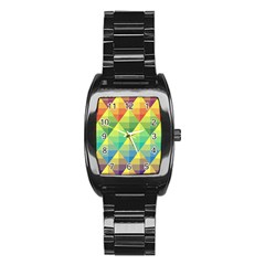 Background Colorful Geometric Triangle Stainless Steel Barrel Watch by HermanTelo