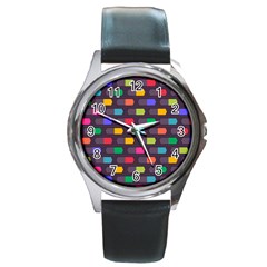 Background Colorful Geometric Round Metal Watch