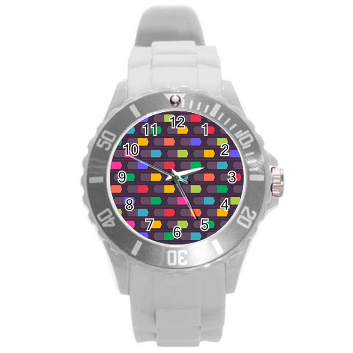 Background Colorful Geometric Round Plastic Sport Watch (L)