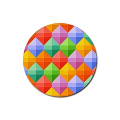 Background Colorful Geometric Triangle Rainbow Rubber Round Coaster (4 Pack)  by HermanTelo