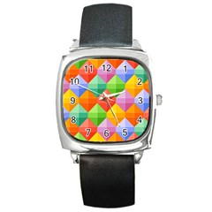 Background Colorful Geometric Triangle Rainbow Square Metal Watch by HermanTelo