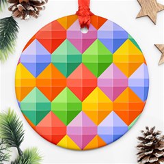 Background Colorful Geometric Triangle Rainbow Round Ornament (two Sides) by HermanTelo